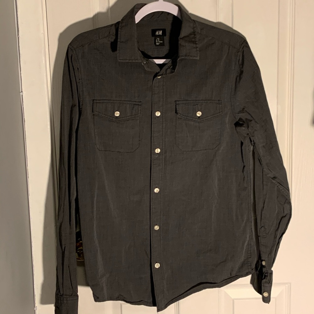 H&M Long Sleeve Button Up Shirt Dark Grey Medium